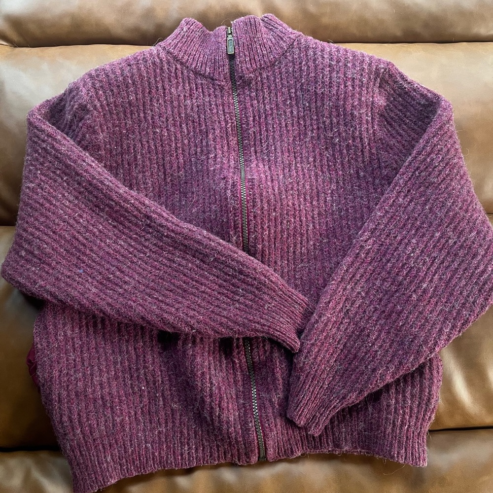 L.L. Bean Full-Zip Ribbed Sweater in Plum